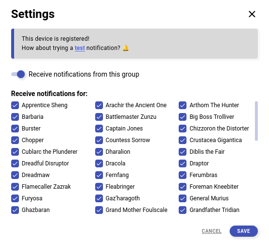 Boss hunting group settings menu